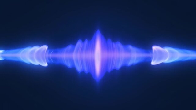 Vibrant Energy Wave: A luminous blue and purple energy wave pulsates with intense power, creating a symmetrical and dynamic visual display against a dark background.