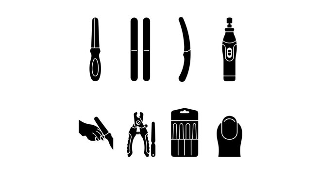 Nail Care Tools Collection, Manicure Pedicure Equipment Set, Beauty Salon Essentials, Vector Icons