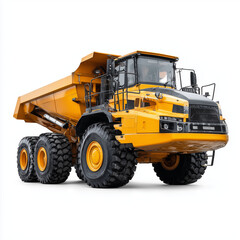 Fototapeta premium Yellow heavy wheel loader construction machine parked on white floor