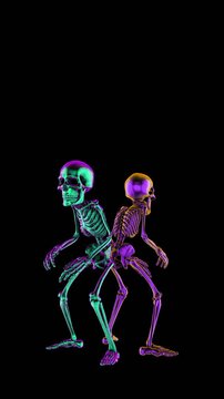 Futuristic seamless vertical video of a glass zombie skeletons isolated with copy space.