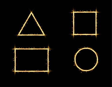 Glowing Neon Golden Light Effect Geometric Borders Vector Set