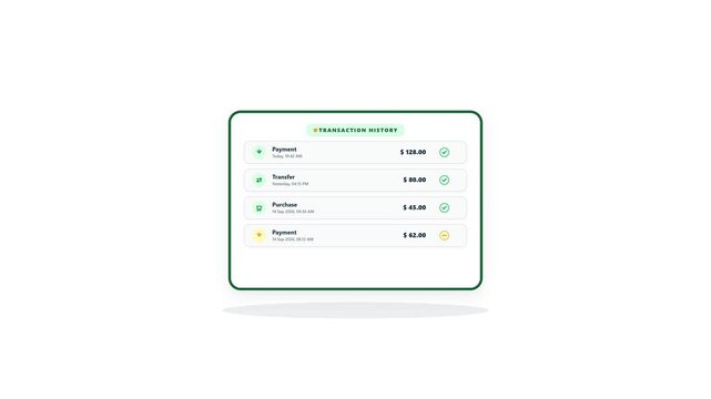 Digital financial transaction interface on a clean tablet screen, detailing secure online payments, deposits, and refunds for effective money management