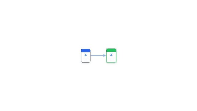Digital Transaction Flow Icon Representing Successful Transfer Process from Blue to Green State for Secure Financial Systems