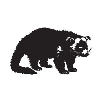 Black silhouette of a ferret with visible facial markings and fur texture