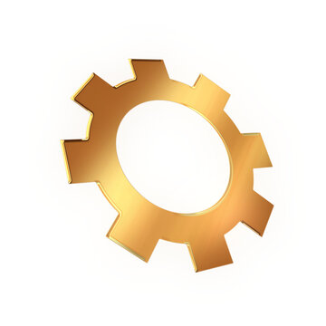 Gold gear or cogwheel icon isolated on white background, 3D render design element