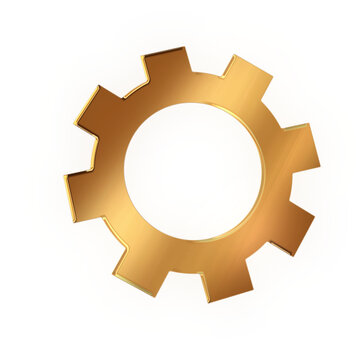 Gold gear or cogwheel icon isolated on white background, 3D render design element