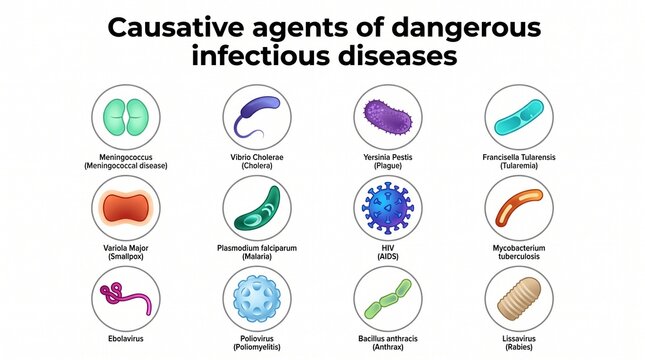 Causative Agents of Dangerous Infectious Diseases Medical Infographic with Major Human Pathogens