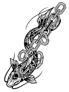 Koi and chain tattoo design