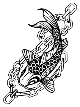 Koi and chain tattoo design