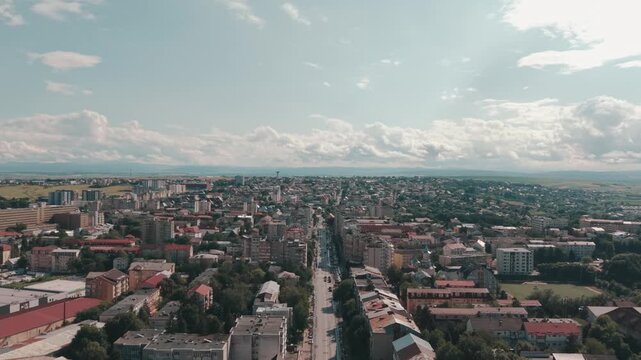 Aerial Drone View of a Main Boulevard Stretching Through Suceava
