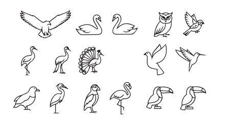 Obraz premium Collection of stylized bird icons in a clean line art design representing avian diversity for branding