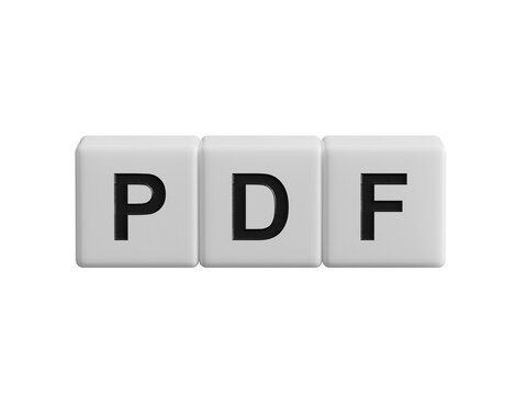 PDF.wooden cubes spelling.Flat lay view from above on blue background with wooden cubes buttons.IT technology concept.Supports PNG files with transparent backgrounds.