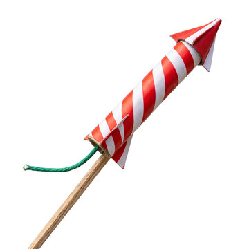 Red and white candy cane firework rocket on wooden stick for holiday party decorations