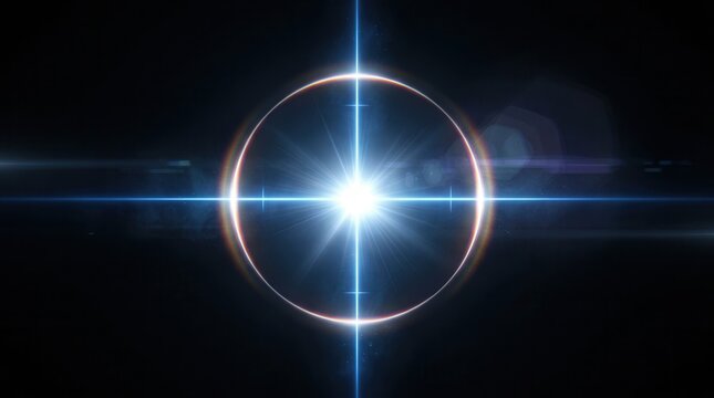 Laser beam light ring featuring a glowing target crosshair against a dark background