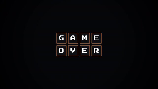 Game over text in retro pixelated style on black background