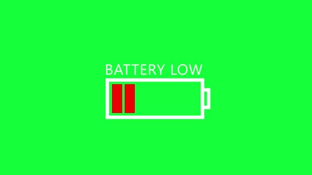 An animation showing low battery level against a green screen background.