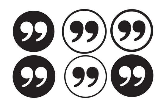 Circle quote icons collection with black fill and outline styles for website testimonials and reviews.