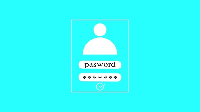 Digital user login interface with password input field and account icon for secure web access and online identity verification process featuring a simple graphic design on a cyan background