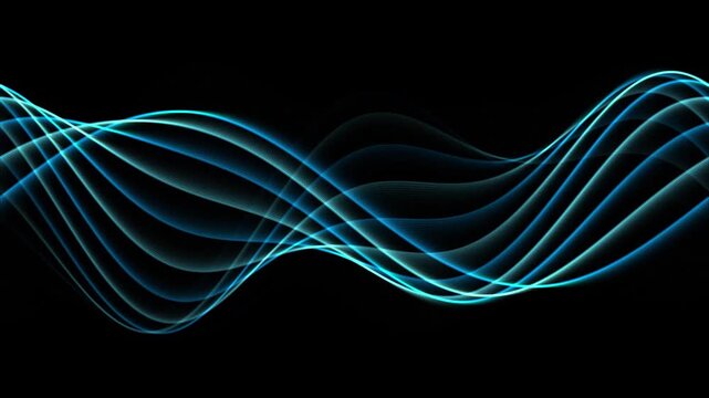 Cyan luminous wave curves and loops across a black background.
