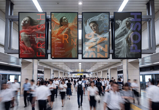 Mockup Template of Subway Station Digital Screen