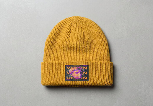 Mockup Template of Knit Beanie Label