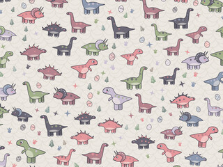 Kawaii T Rex And Triceratops Seamless Pattern © iushakovsky