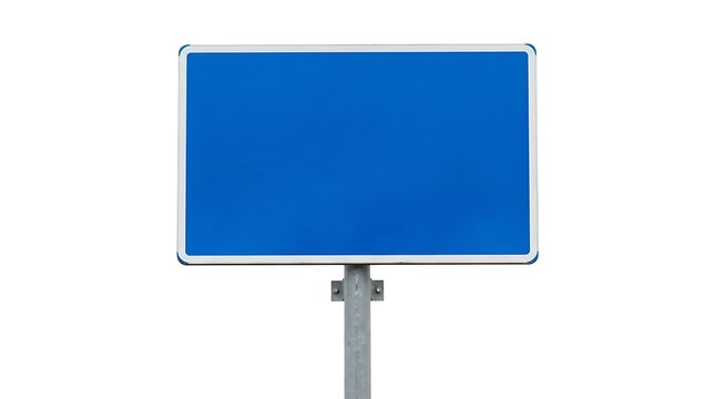 A blank blue road signpost on a white background, ready for custom text and graphics to be added
