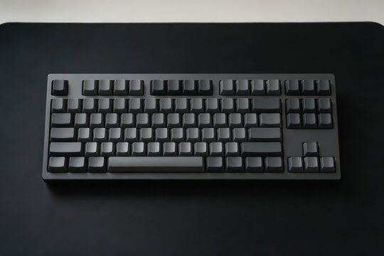 Minimalist mechanical keyboard with gray keycaps and split space bar on dark surface