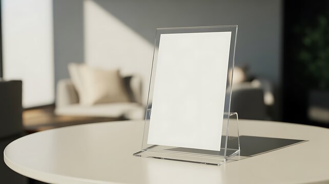 Stand Mock up Menu frame tent card blurred background design key visual layout in cafe