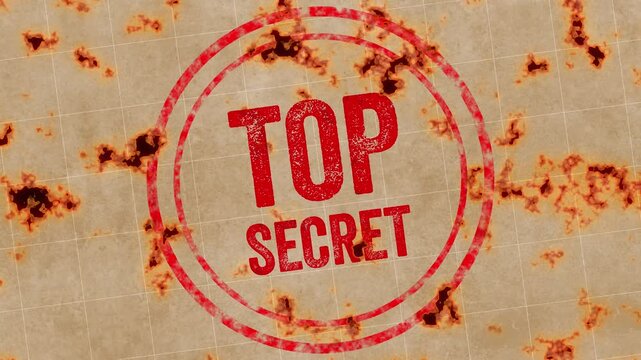 Top Secret Stamp Burning Paper Animation Classified Confidential Document. 4K