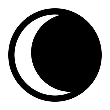 Black and white crescent moon symbol in circle shape icon