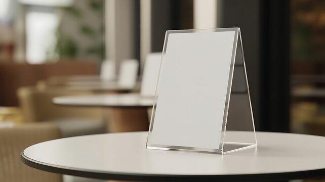 Stand Mock up Menu frame tent card blurred background design key visual layout in cafe