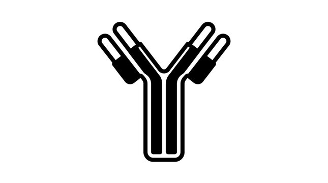 Black antibody icon representing immunoglobulin structure on white background