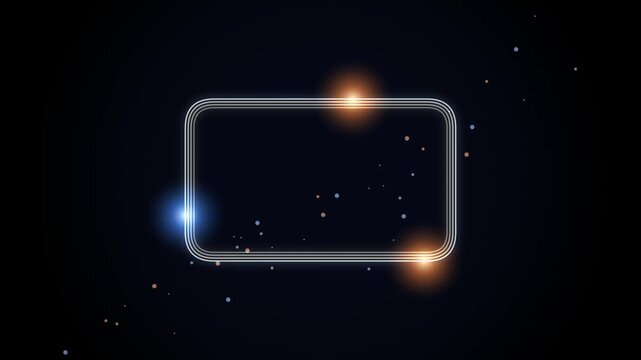 Abstract glowing neon frame with particles on dark background