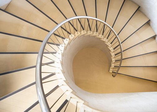 Spiral staircase Handrail curve perspective indoor Modern building Architecture details Art background