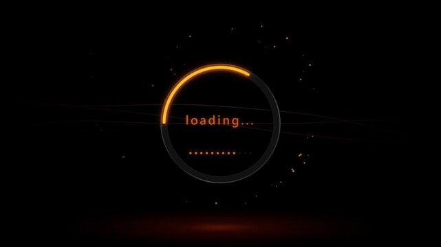 Abstract loading circle animation with glowing orange progress bar