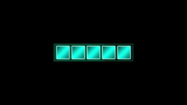 Neon glowing loading bar with four filled segments