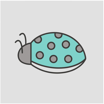 Cartoon ladybug with blue wings and gray spots