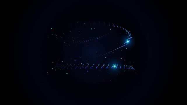 Abstract digital spiral of glowing blue particles in space
