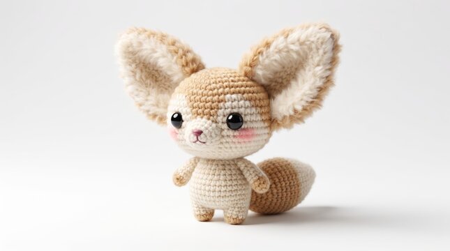 Cute crocheted fennec fox plush toy with oversized ears for children's room decor or educational materials