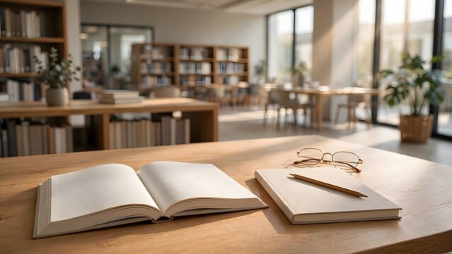 A quiet library study table provides a natural setting for English language education