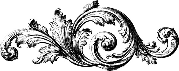 Fototapeta premium Antique engraved arabesque swirl ornament in black and white for decorative border and vintage design element suitable for frames and headers