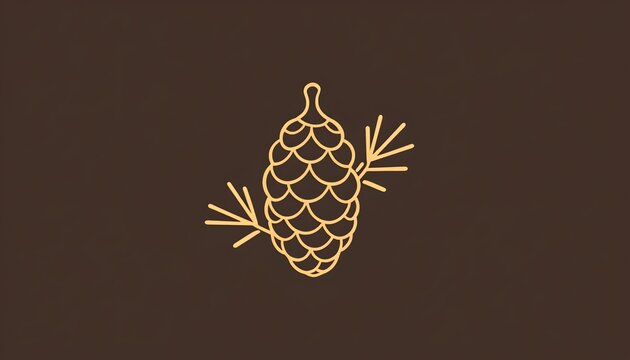 The image features a minimalist, stylized illustration of a pine cone with simple, clean lines