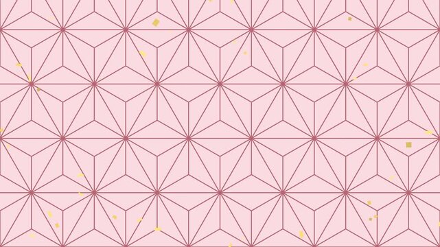 Japanese Hemp Leaf Pattern Asanoha Pink Gold Celebration Background Seamless Loop Horizontal 4K