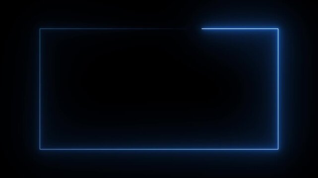 Blue color looping 3d animation, abstract black background with linear frame. Simple geometric shape, Abstract background, overlay or design element. Rectangle Frame.