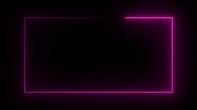 Pink color neon abstract black background with linear frame overlay or design element. Rectangle Frame.4k animation