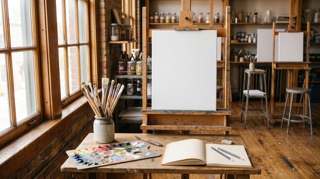 Creative art studio with easel and blank canvas celebrating International Education Day for inspiring learning and design