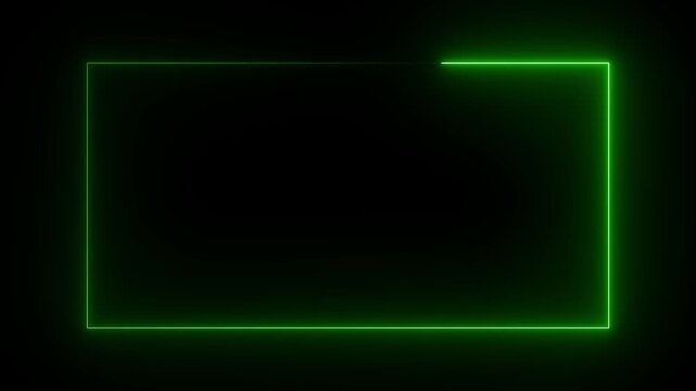 Green color looping 3d animation, abstract black background with linear frame. Simple geometric shape, Abstract background.