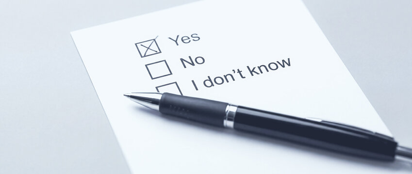 Questionnaire form with opinion checkboxes and checkmarks for customer satisfaction