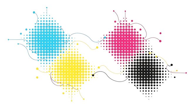 Cmyk halftone dot pattern graphic elements with halftone abstract printing
